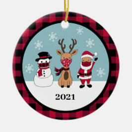 Funny Buffalo Karierter Karo Santa Mask Keramik Ornament