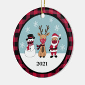 Funny Buffalo Karierter Karo Santa Mask Keramik Ornament (Links)