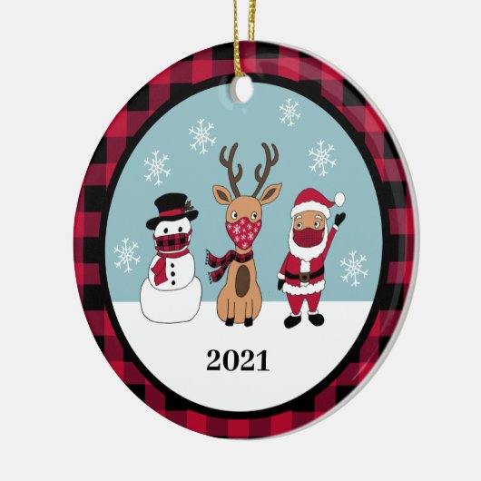 Funny Buffalo Karierter Karo Santa Mask Keramik Ornament (Links)