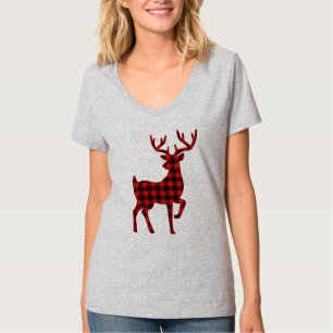 Funny Buffalo Kariertes Muster Weihnachten Hirsch T-Shirt