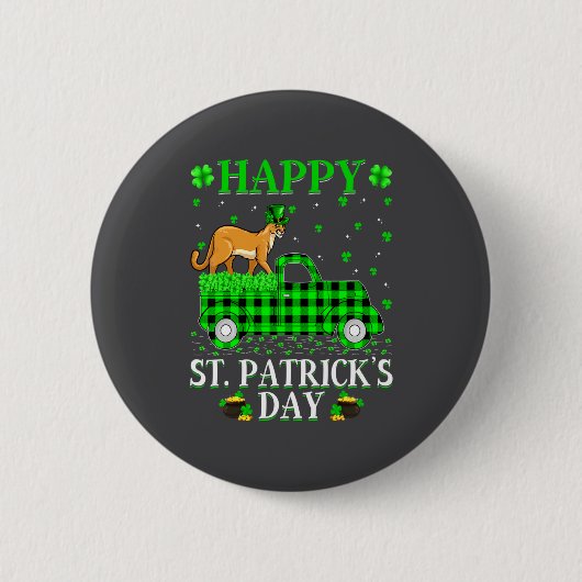 Funny Buffalo Plaid Green Truck Cougar St Patrick Button (Vorderseite)