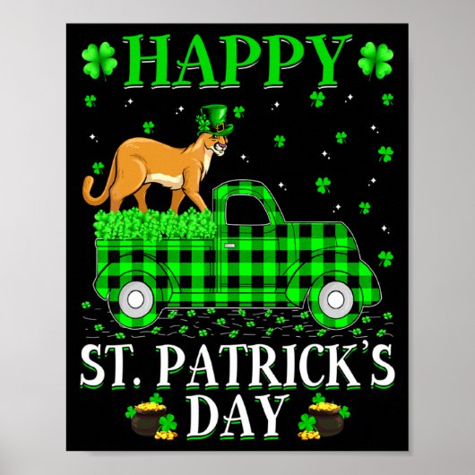 Funny Buffalo Plaid Green Truck Cougar St Patrick  Poster (Vorne)