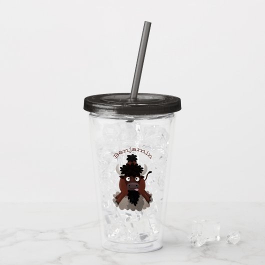 Funny Büffel Bison Cartoon Illustration Acryltrinkbecher (Rückseite Ice)