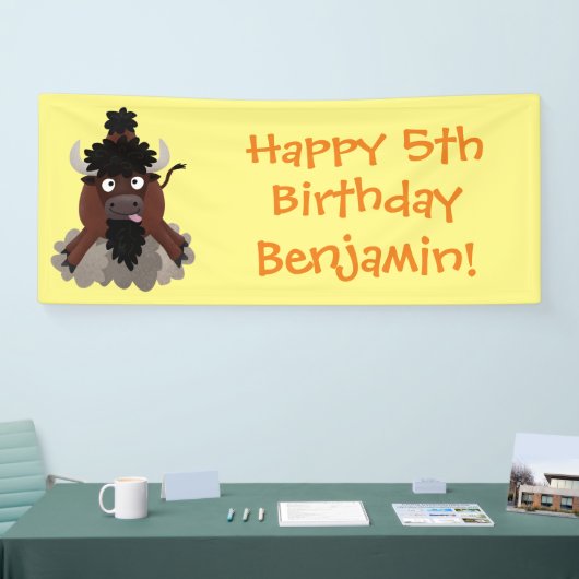 Funny Büffel Bison Cartoon Illustration Banner (Messe)