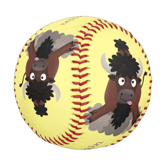 Funny Büffel Bison Cartoon Illustration Baseball (Schrägansicht)