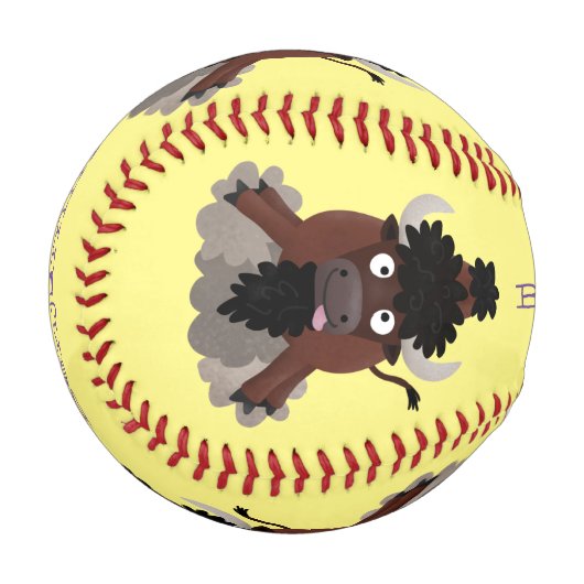 Funny Büffel Bison Cartoon Illustration Baseball (Vorderseite Links)