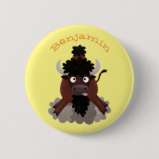 Funny Büffel Bison Cartoon Illustration Button (Vorderseite)