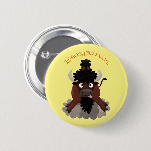 Funny Büffel Bison Cartoon Illustration Button (Vorne & Hinten)