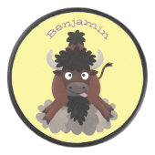 Funny Büffel Bison Cartoon Illustration Eishockey Puck (Vorderseite)