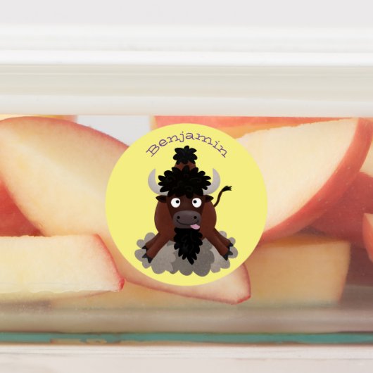 Funny Büffel Bison Cartoon Illustration Etiketten (Befestigt)