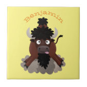 Funny Büffel Bison Cartoon Illustration Fliese (Vorderseite)