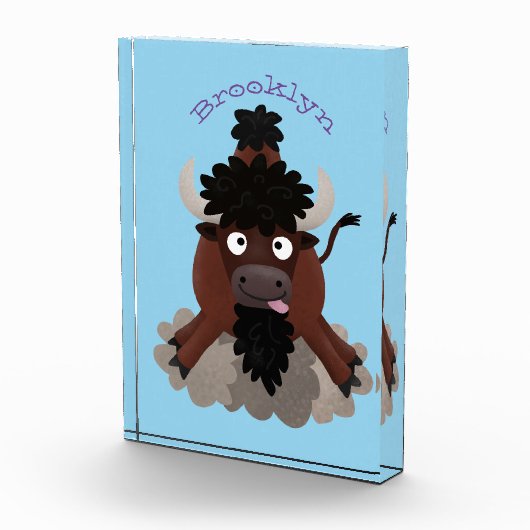 Funny Büffel Bison Cartoon Illustration Fotoblock (Rechts)