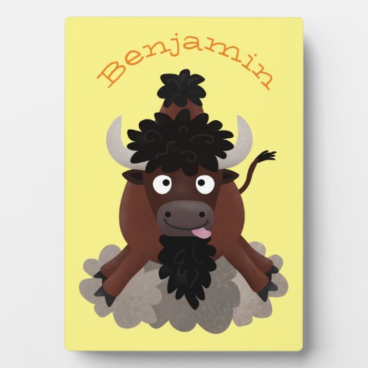 Funny Büffel Bison Cartoon Illustration Fotoplatte (Vorderseite)