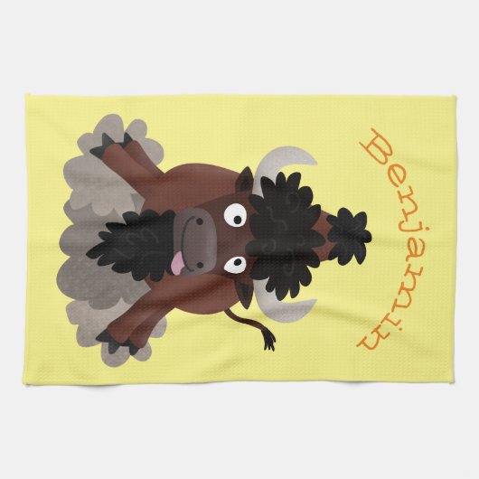 Funny Büffel Bison Cartoon Illustration Geschirrtuch (Horizontal)