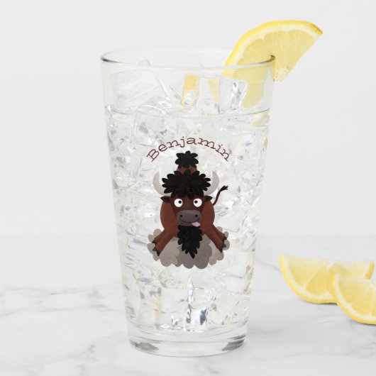Funny Büffel Bison Cartoon Illustration Glas (Rückseite Ice)
