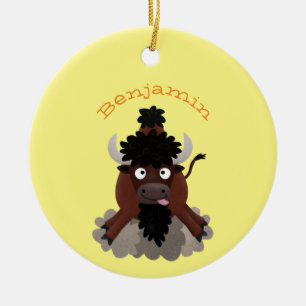 Funny Büffel Bison Cartoon Illustration Keramik Ornament