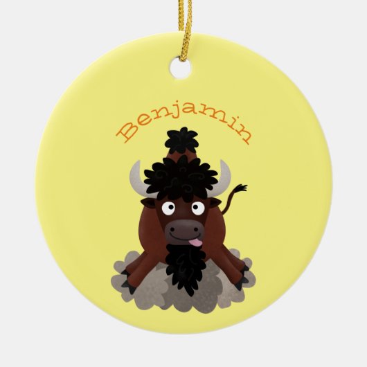 Funny Büffel Bison Cartoon Illustration Keramik Ornament (Vorne)