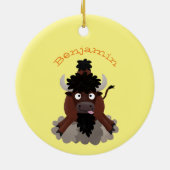 Funny Büffel Bison Cartoon Illustration Keramik Ornament (Hinten)