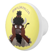 Funny Büffel Bison Cartoon Illustration Keramikknauf (Rechts)