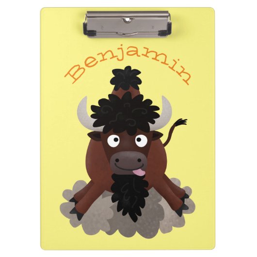 Funny Büffel Bison Cartoon Illustration Klemmbrett (Vorderseite)
