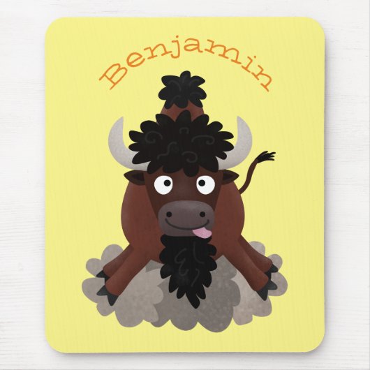 Funny Büffel Bison Cartoon Illustration Mousepad (Vorne)