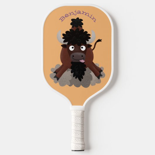 Funny Büffel Bison Cartoon Illustration Pickleball Schläger (Vorderseite)