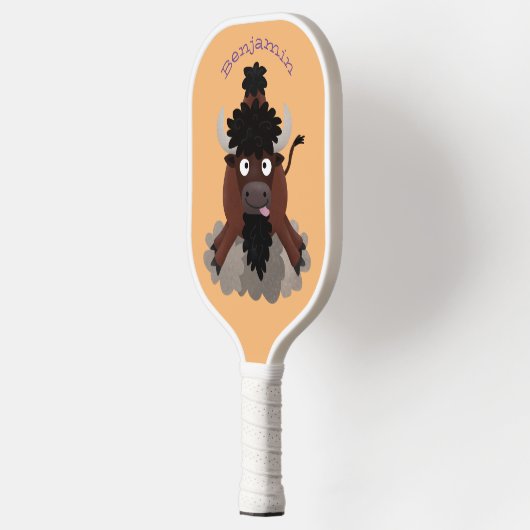 Funny Büffel Bison Cartoon Illustration Pickleball Schläger (Links)