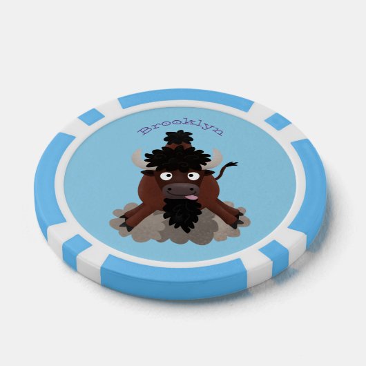 Funny Büffel Bison Cartoon Illustration Pokerchips (Einzeln)
