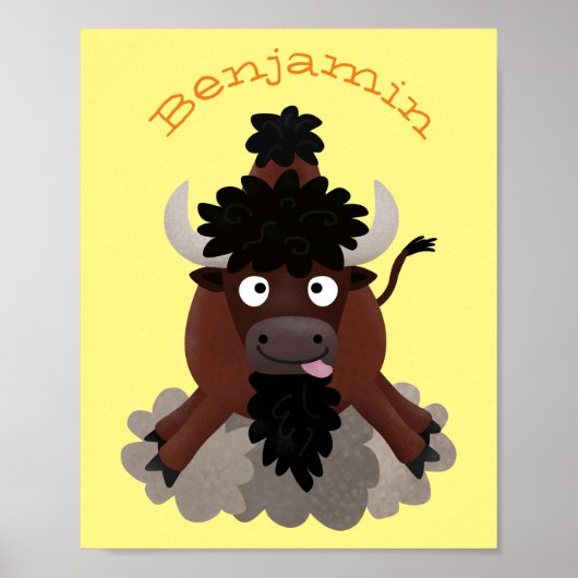 Funny Büffel Bison Cartoon Illustration Poster (Vorne)