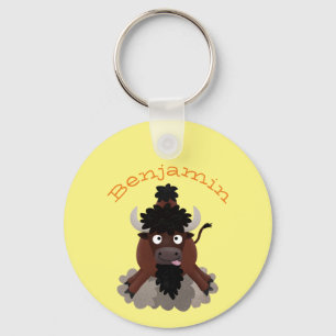 Funny Büffel Bison Cartoon Illustration Schlüsselanhänger