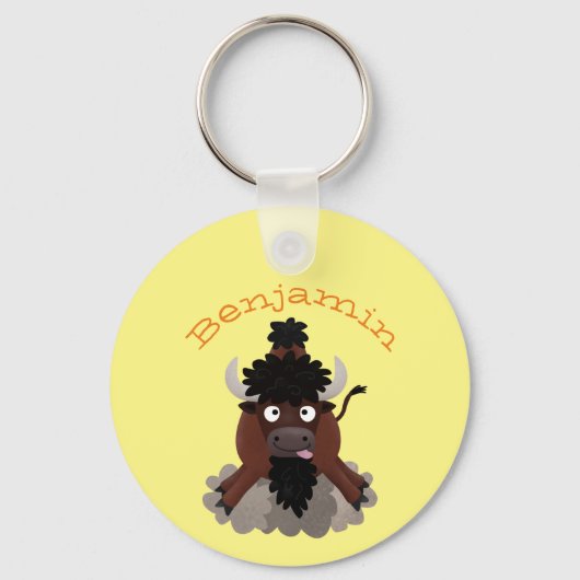 Funny Büffel Bison Cartoon Illustration Schlüsselanhänger (Vorderseite)