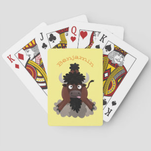 Funny Büffel Bison Cartoon Illustration Spielkarten
