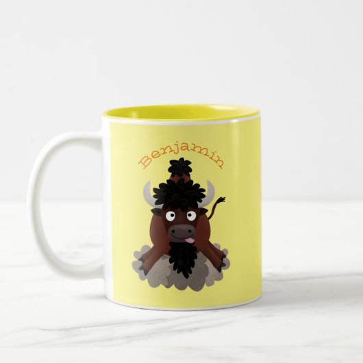 Funny Büffel Bison Cartoon Illustration Zweifarbige Tasse (Links)