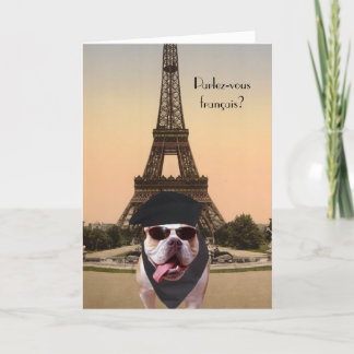 Funny Bull Dog French Birthday Karte