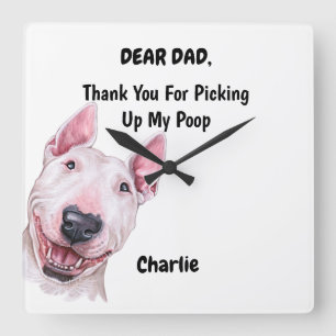 Funny Bull Terrier Vater Frische Pasta machen Quadratische Wanduhr