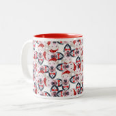 Funny Bull Terrier Weihnachtsmuster Zweifarbige Tasse (Vorderseite Links)
