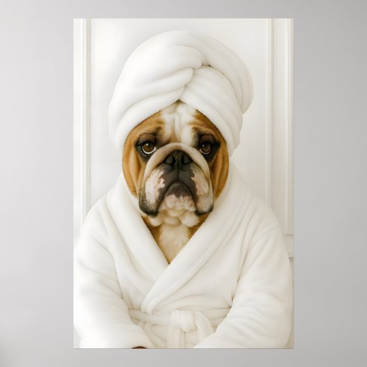 Funny Bulldog Bathroom Print, Bulldog In Bathrobe Poster (Vorne)