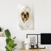 Funny Bulldog Bathroom Print, Bulldog In Bathrobe Poster (Heimbüro)