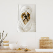Funny Bulldog Bathroom Print, Bulldog In Bathrobe Poster (Küche)