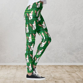 Funny Bulldog Green Kariert Trendy Niedlich Dog Leggings