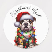Funny Bulldog Modern Cute Christmas lights Etiketten (Design 2)
