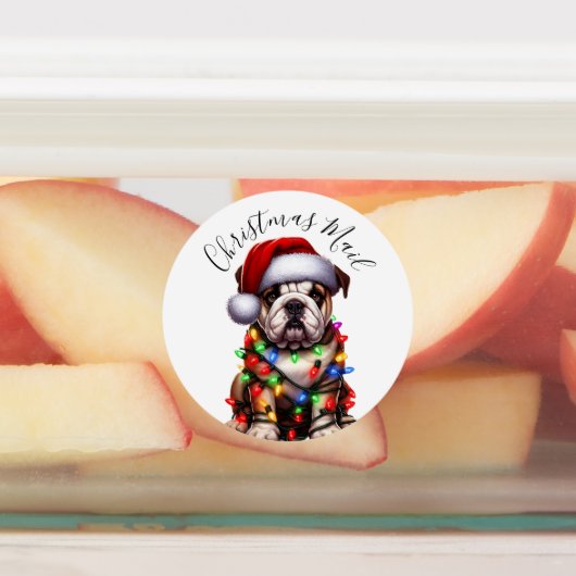 Funny Bulldog Modern Cute Christmas lights Etiketten (Befestigt)