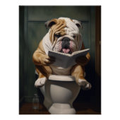 Funny Bulldog Reading auf der Toilette Badezimmer Poster (Vorderseite)