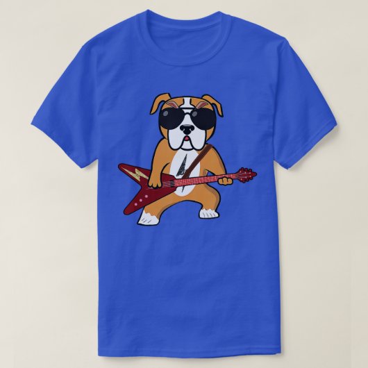 Funny Bulldog Rocker Dog Gitarre Rock Guita spiele T-Shirt (Design vorne)