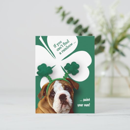 Funny Bulldog St. Patrick's Day Custom Postkarte (Stehend Vorderseite)
