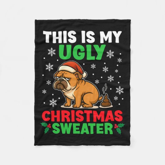 Funny Bulldog Ugly Christmas Sweater Hilarious Dog Fleecedecke (Vorderseite)