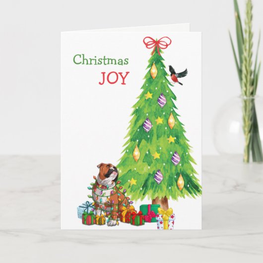 Funny Bulldog und Holiday Tree Weihnachten (Vorderseite)
