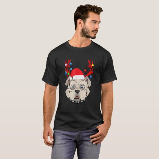 Funny Bulldogs with Antlers Christmas XMAS Print T-Shirt (Vorne ganz)