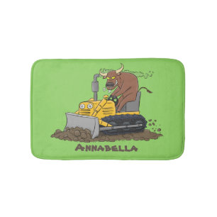 Funny Bulldozer Driving Cartoon Badematte