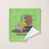 Funny Bulldozer Driving Cartoon Badhandtuch Set (Waschlappen)